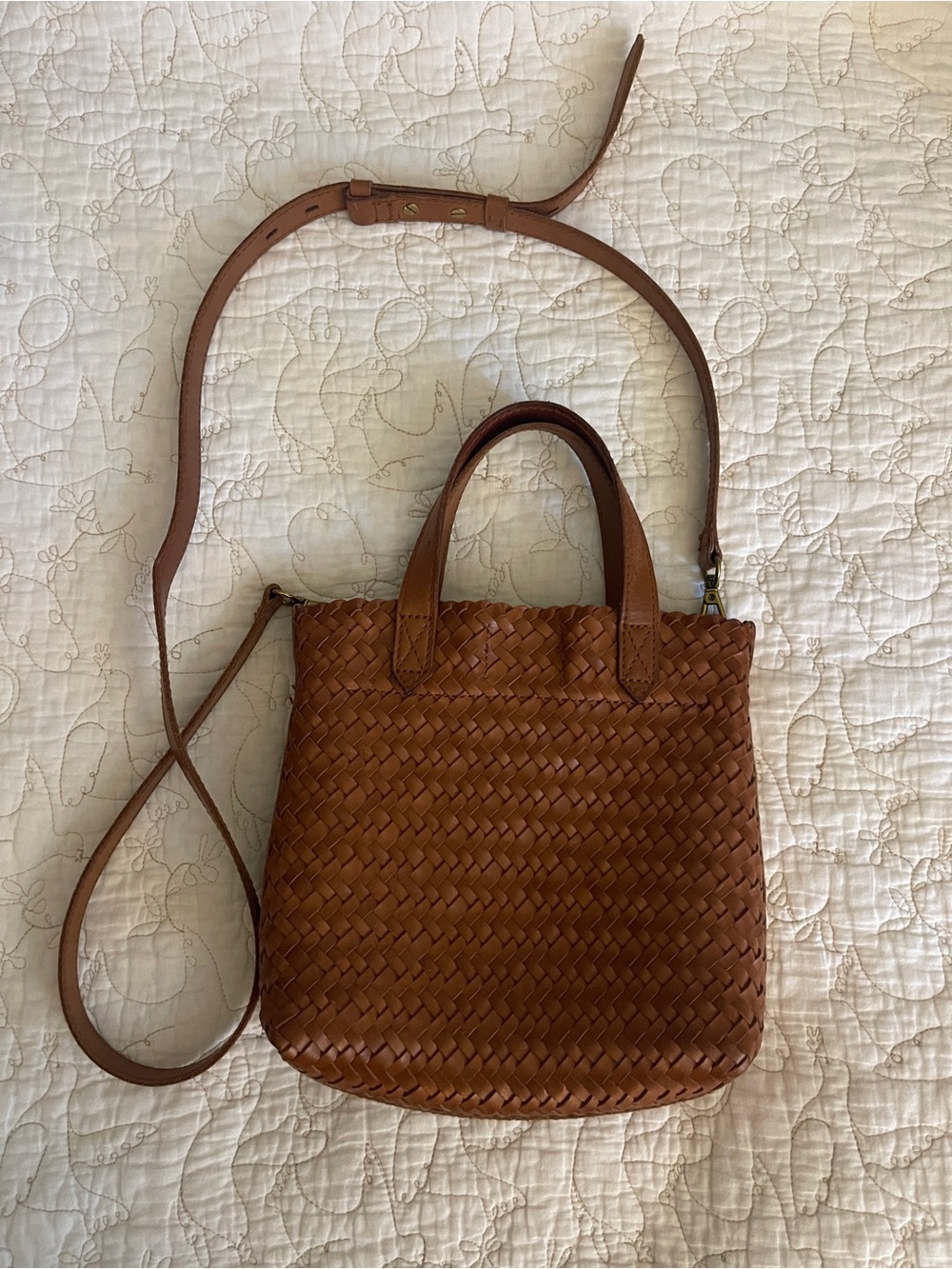 Madewell Small Transport Woven Leather Crossbody Tote Cognac - Picture 2 of 11